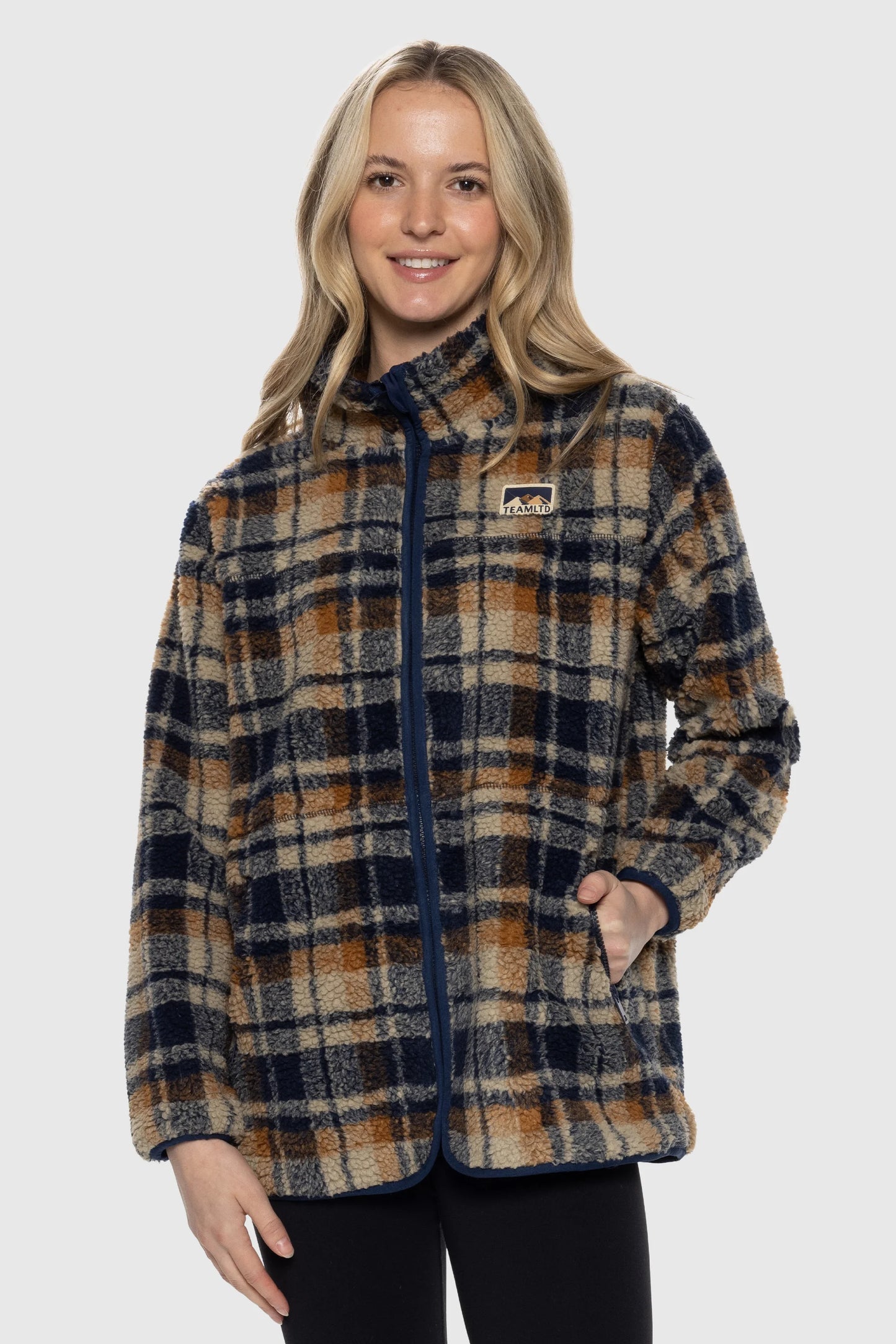 Teddy Zip Jacket - Blue Plaid