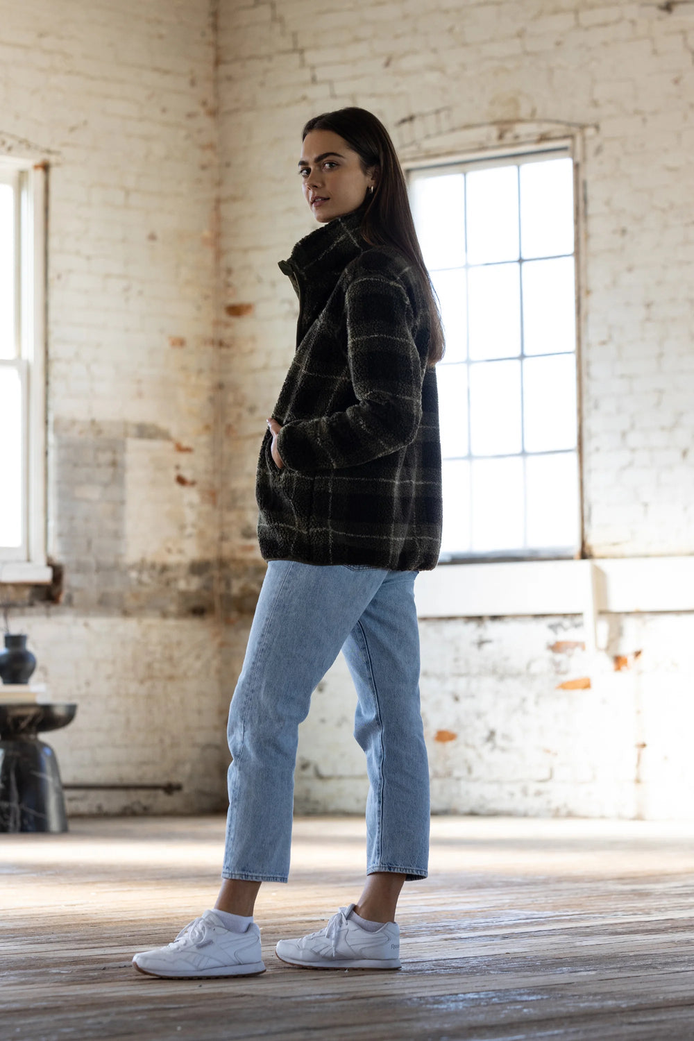 Teddy Zip Jacket - Green Plaid